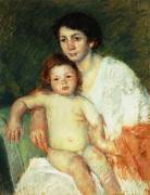 Nude Baby on Mother's Lap Resting Her Right Arm on the Back of the Chair (Mary Cassatt) - Muzeo.com