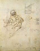 Studies for a Virgin and Child and of Heads in Profile and Machines (Leonardo da Vinci) - Muzeo.com