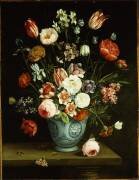 Flowers in a blue and white porcelain vase (Jan van Kessel) - Muzeo.com