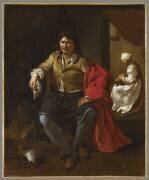 Homme assis dans un intérieur, avec servante à l'arrière-plan (Jacob Duck) - Muzeo.com