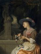 Woman Weaving a Crown of Flowers (Godfried Schalcken) - Muzeo.com