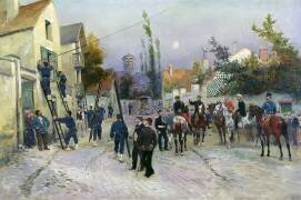 Télégraphistes en manoeuvres dans un village, en présence d'officier étrangers (Edouard Detaille) - Muzeo.com