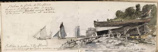Album; Barques en mer, et un chantier naval à Honfleur (Johan Barthold Jongkind) - Muzeo.com