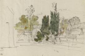 Maisons parmi des arbres (Eugène Boudin) - Muzeo.com