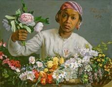 Young Woman with Peonies (Frédéric Bazille) - Muzeo.com